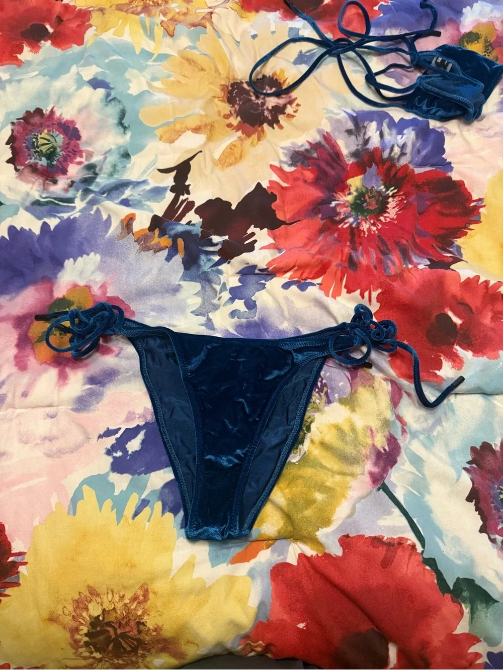triangl swimwear Velvet Triangle Bikini Top in Deep Blue